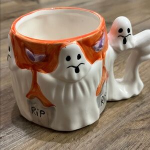 3D like Ghost Themed Ceramic Mug W/Ghost handle
